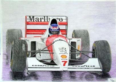 Pencil Drawing - Mika Hakkinen - McLaren Formula One Car