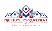 Logo: Blue and red stylized house and "M" with "MJE HOME IMPROVEMENT LLC" and "QUALITY IS OUR PRIORITY".