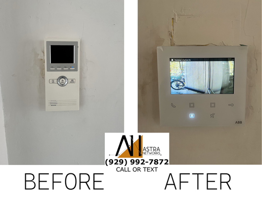 A before and after picture of a video doorbell