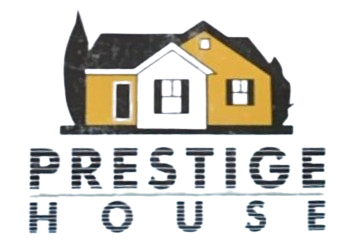 Un logotipo para una casa de prestigio con una casa amarilla y blanca.