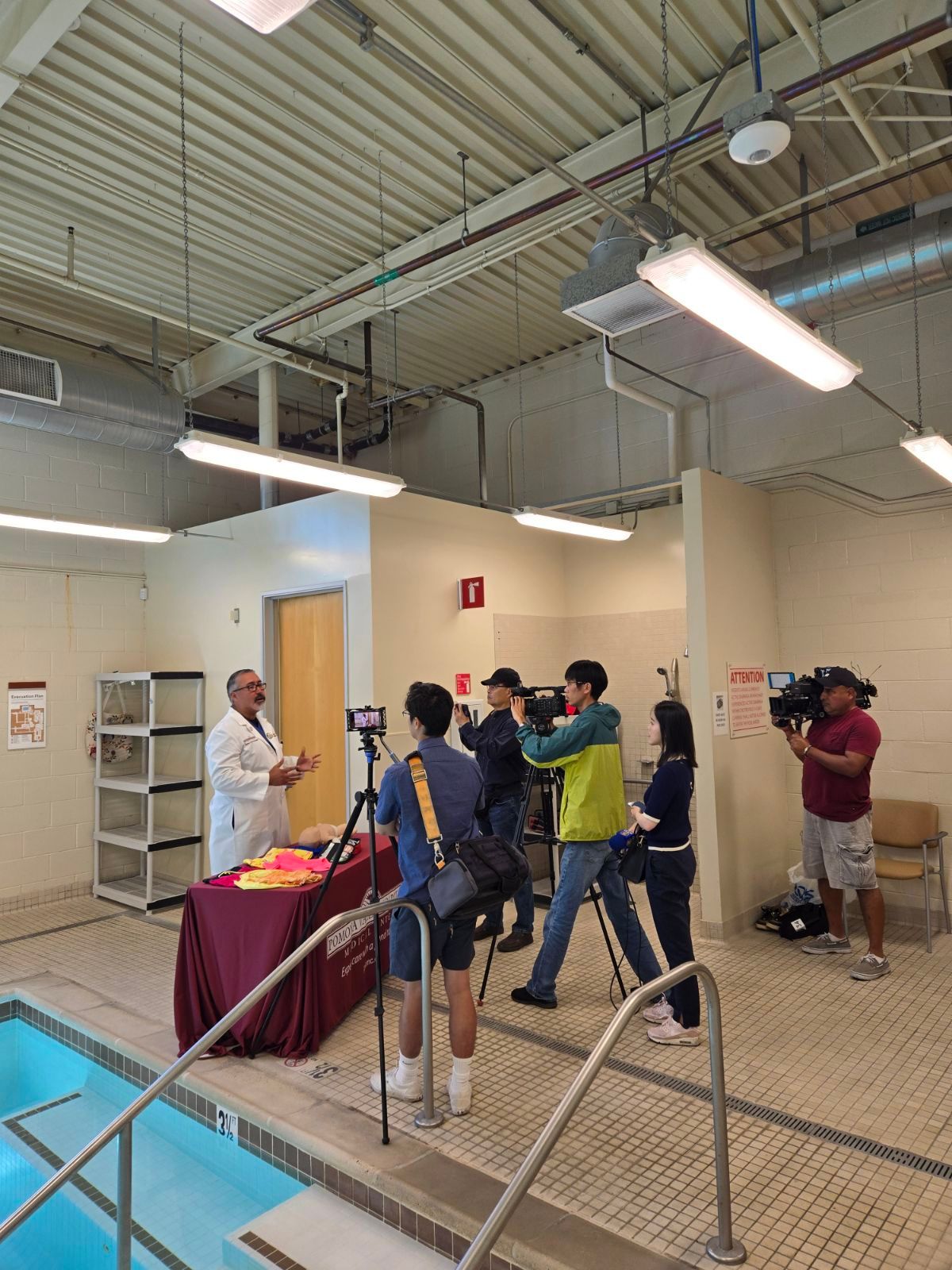 Dr. Michael Jimenez with PVHMC demonstrates swim safety tips. 