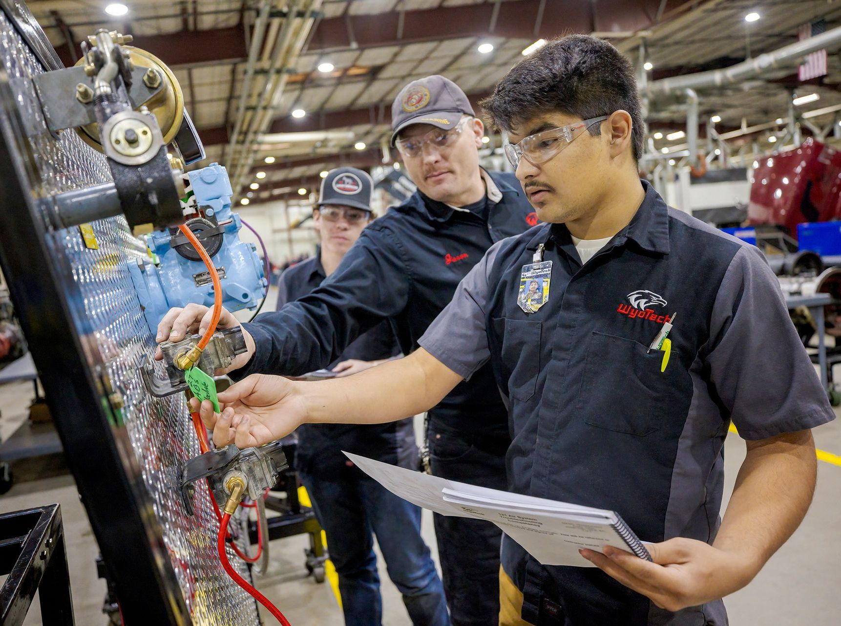 A group of students on the diesel floor at WyoTech