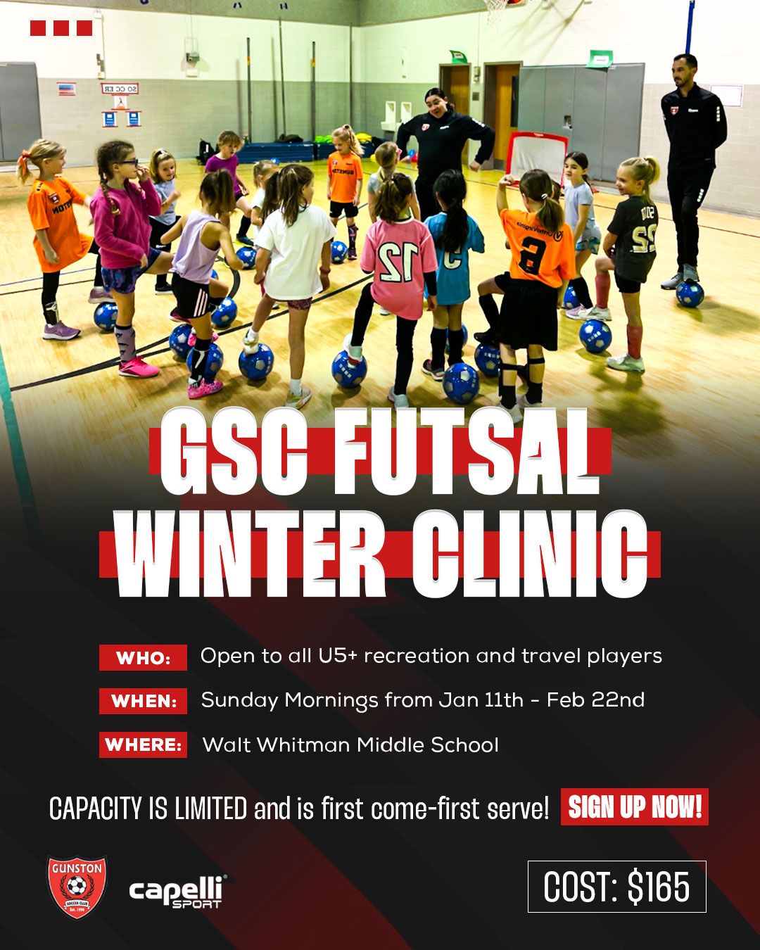 Flyer for Gunston Futsal Winter Clinic
