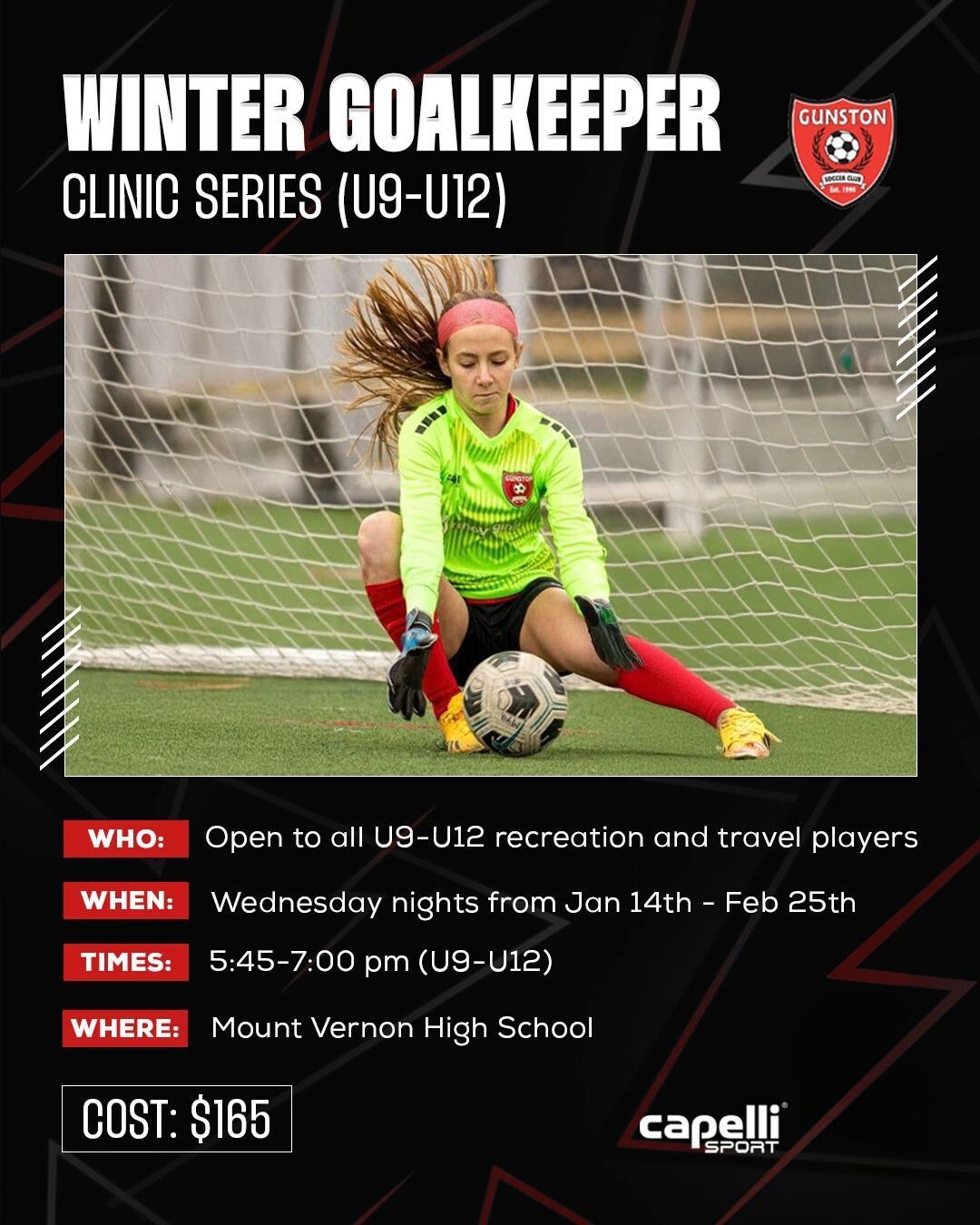 Flyer for Gunston Goalkeeper Clinic