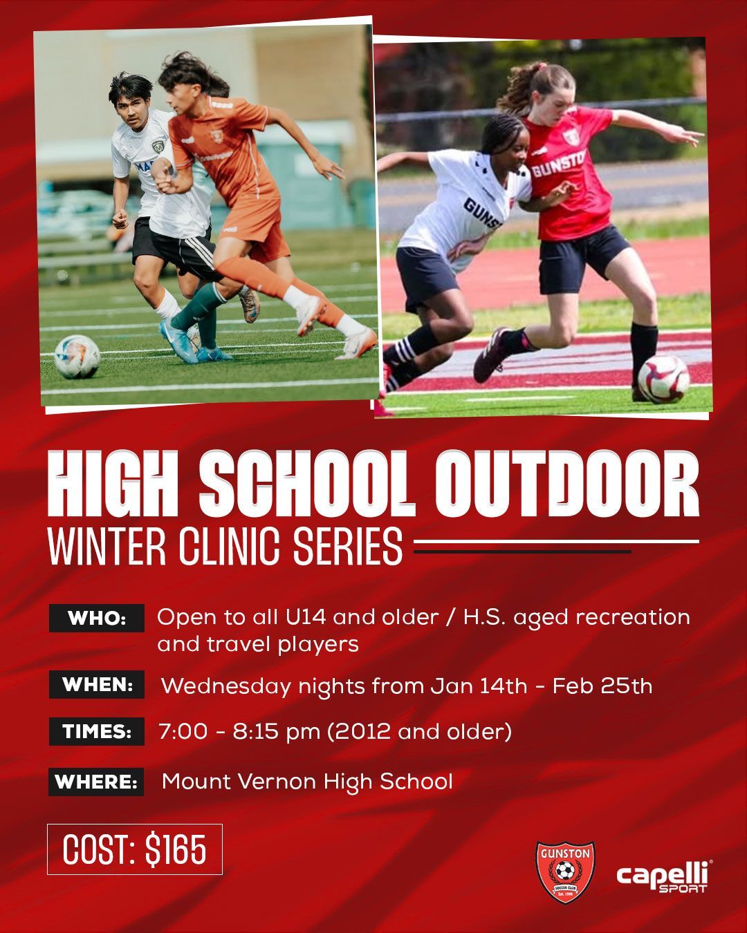 Flyer for Gunston Outdoor Winter Clinic U13+