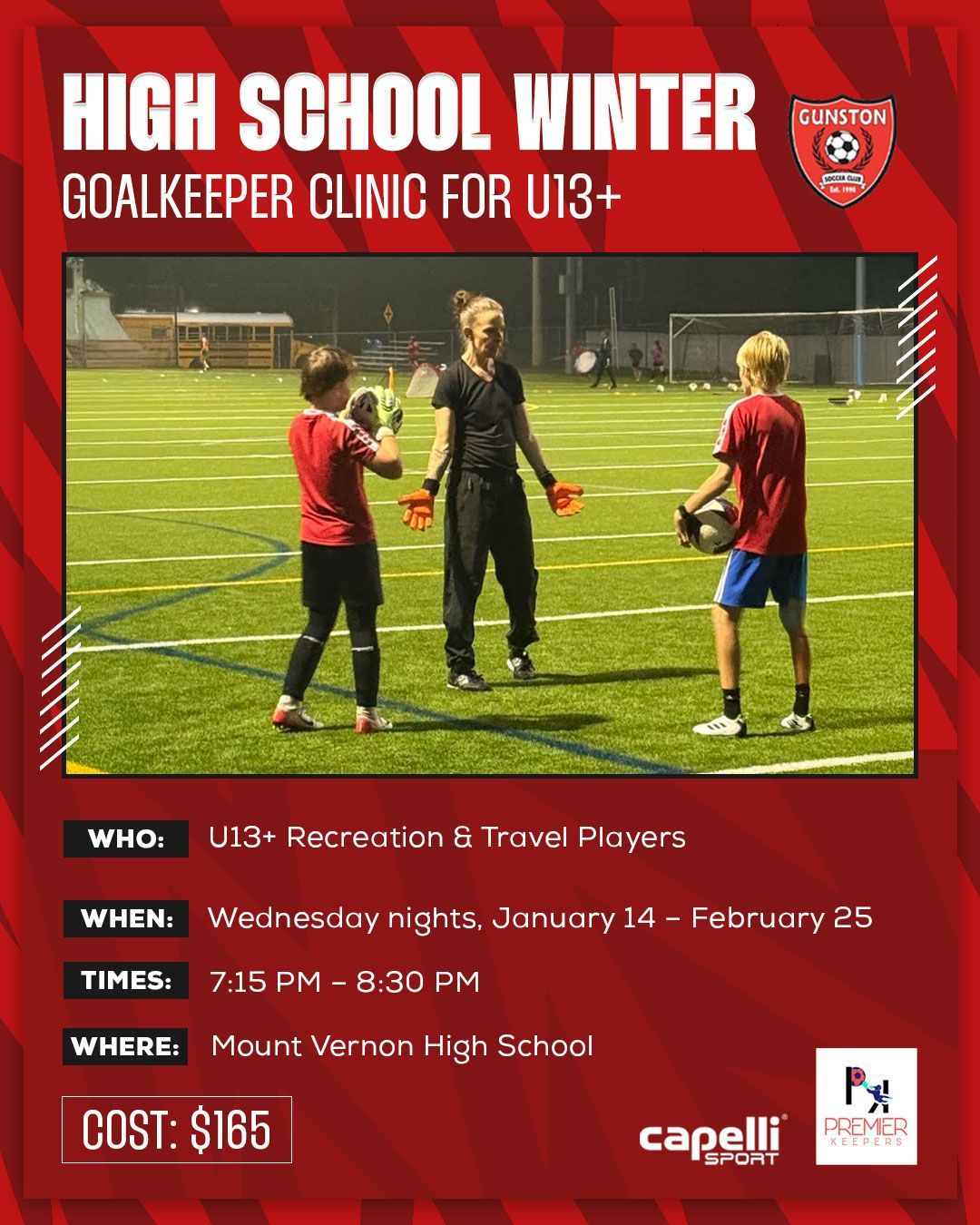 Flyer for Gunston Goalkeeper Clinic