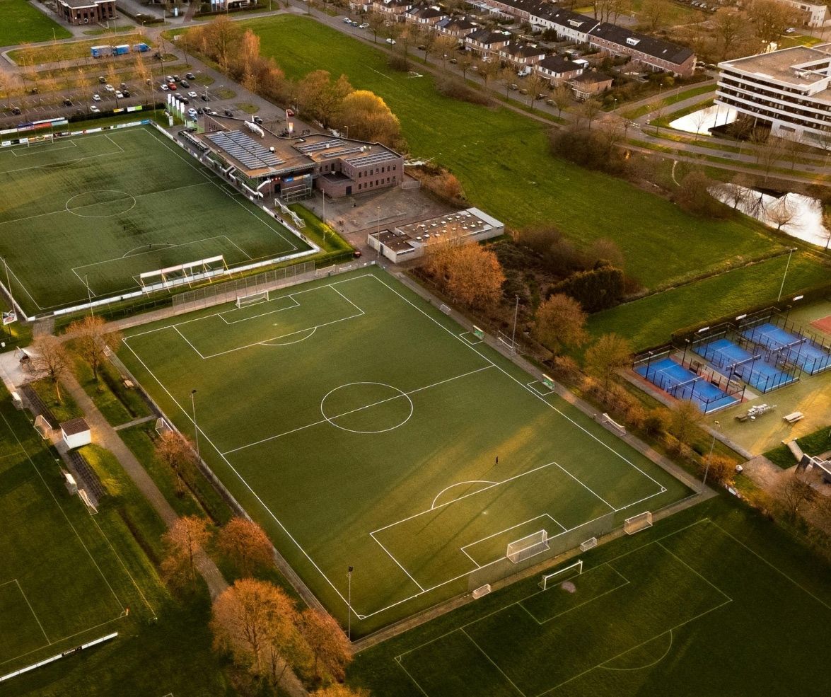 Aerial view of wide football court