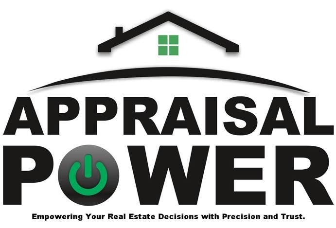 Logo for Appraisal Power with a house roof icon, a power button 'O', and the slogan "Empowering your real estate decisions."