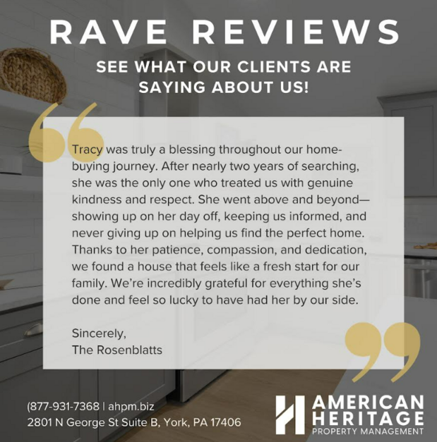 A rave review from american heritage property management