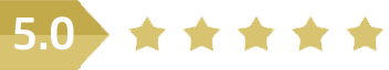 A row of gold stars with the number 5.0 on a white background.