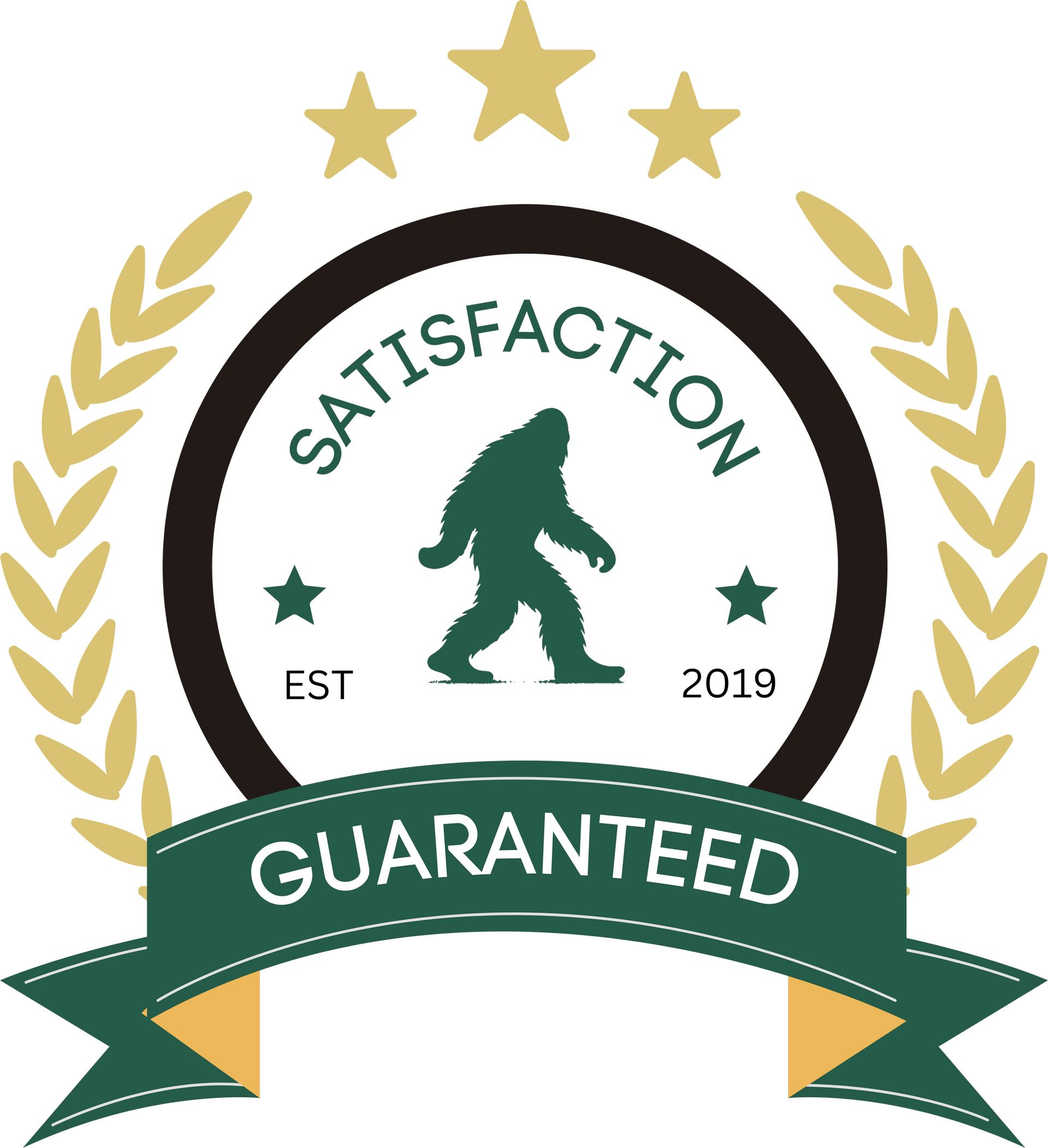 A seal that says satisfaction guaranteed with a bigfoot on it