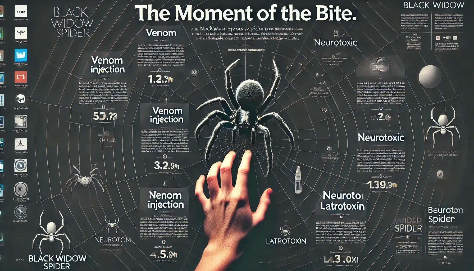 A person is touching a screen with a spider on it that says the moment of the bite