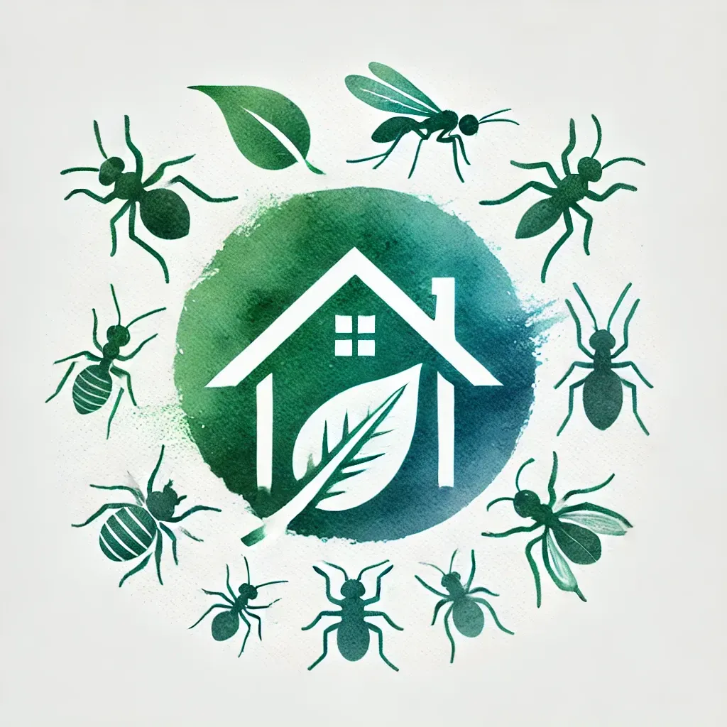 An illustration of termites surrounding a building and a leaf.