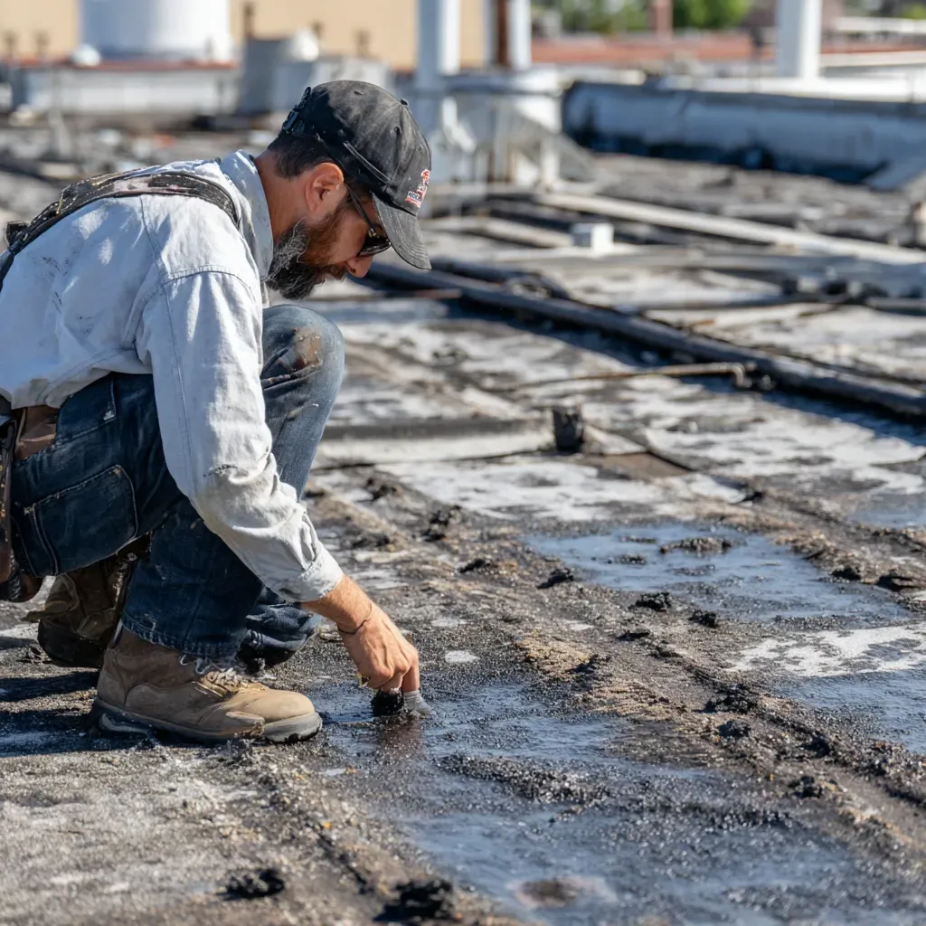 Flat roof sealing Joliet IL includes infrared moisture scan prep, waterproof coating installation, drain collar sealing, and UV-resistance enhancement.