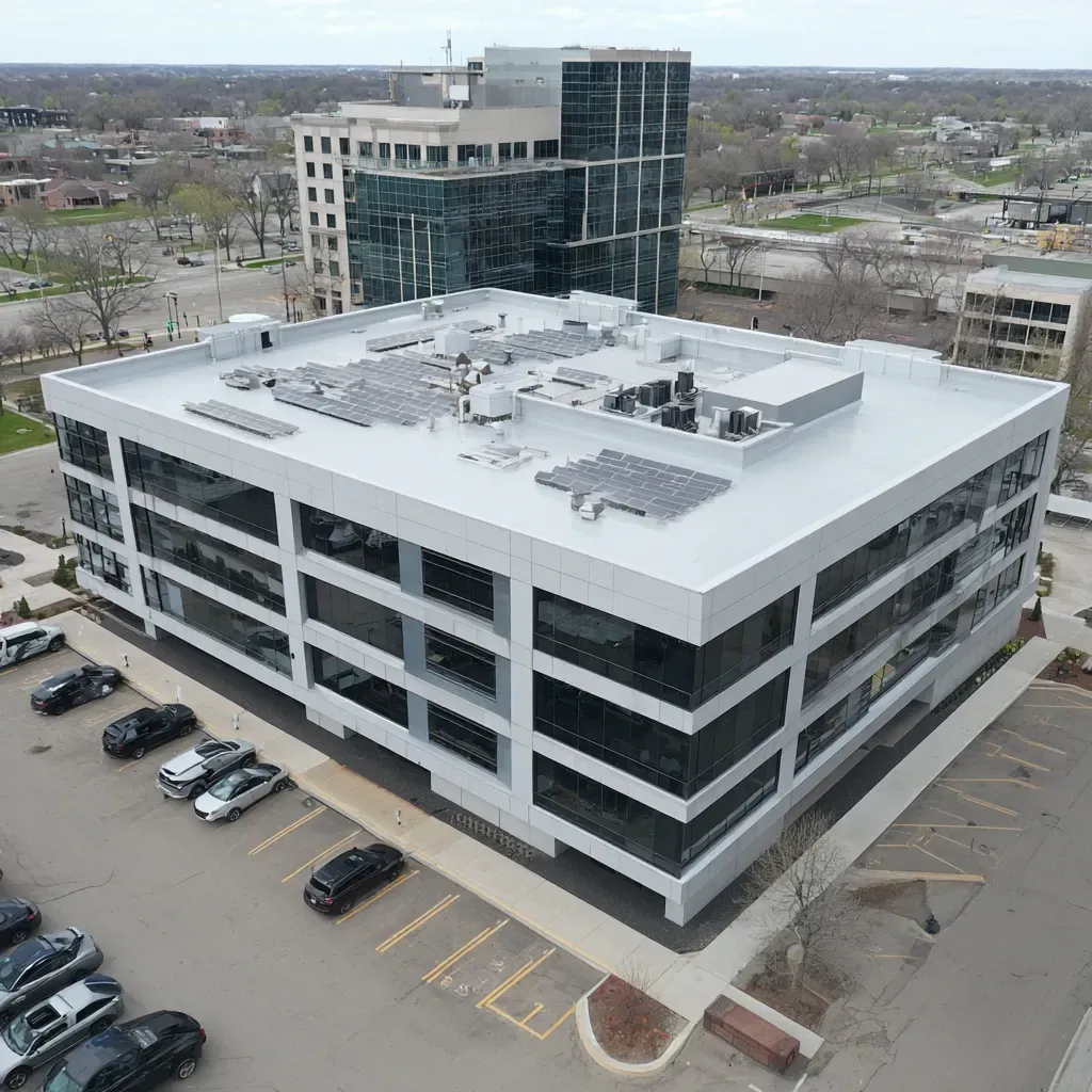 Joliet IL commercial flat roofing includes mechanically fastened EPDM, cold-applied bitumen, gravel roof resurfacing, and drain flashing retrofits.