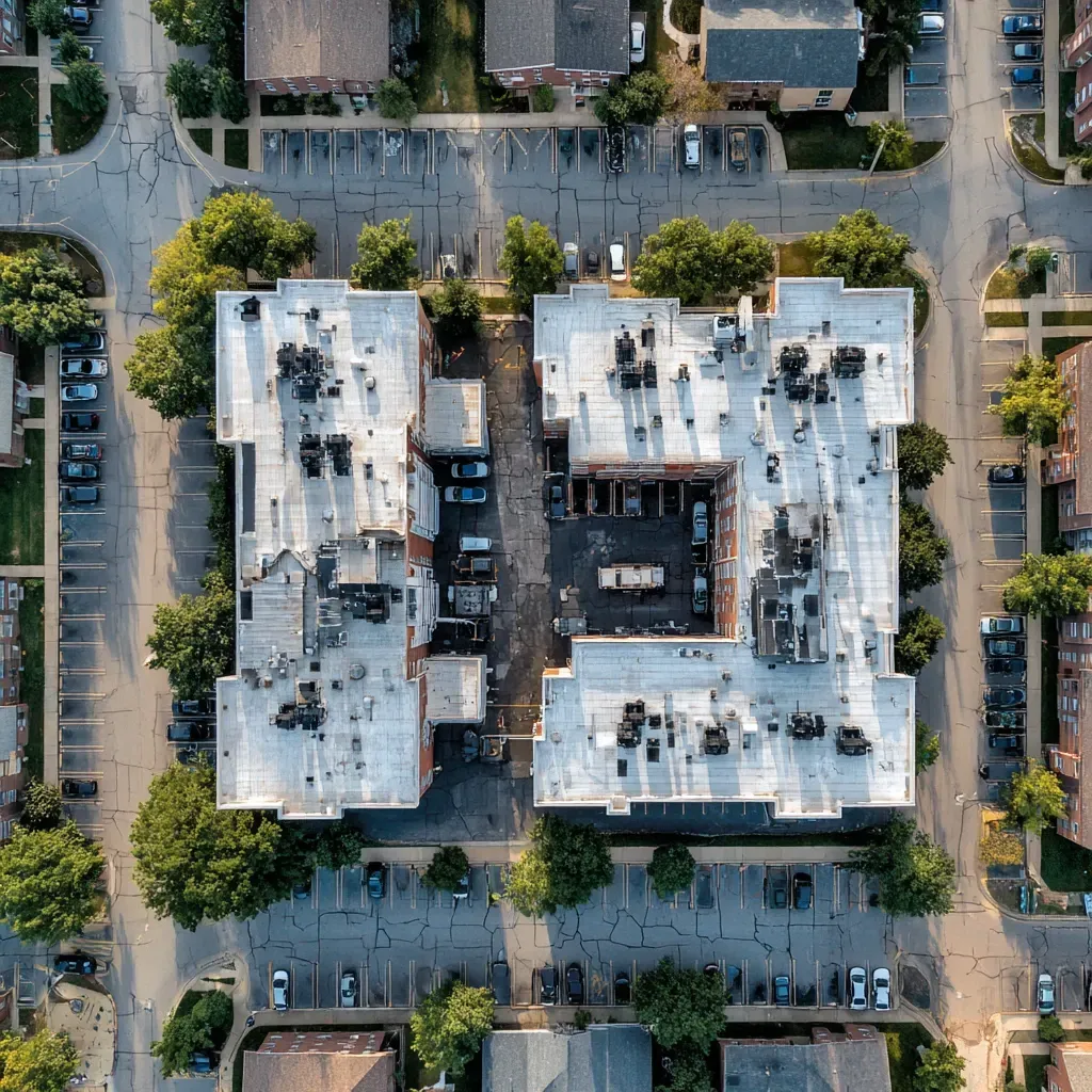 Commercial roofing systems Joliet IL include solar-compatible white membranes, roof coating reapplications, heat-welded seams, and edge metal reinforcement.