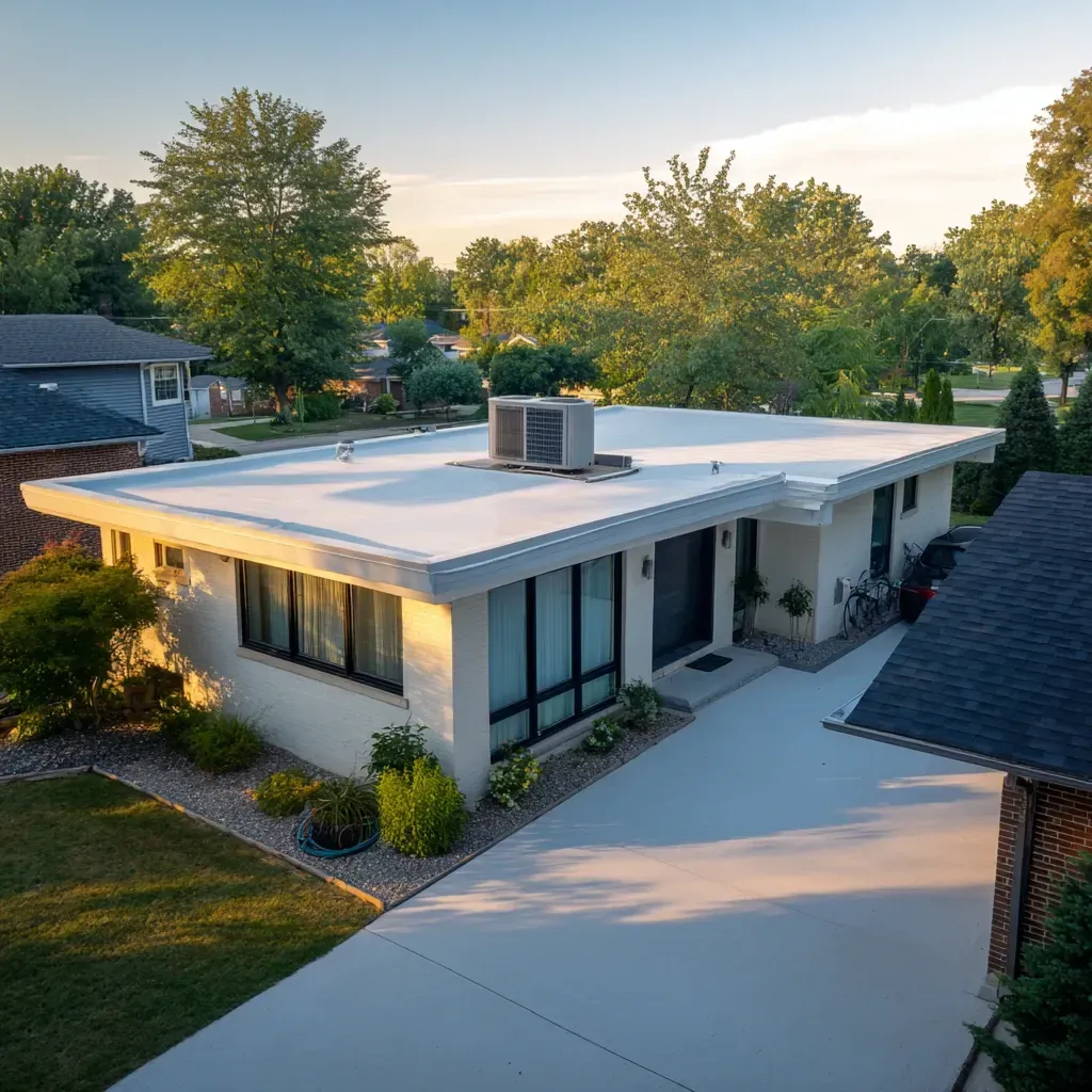 Flat roofing services in Joliet IL include cold-applied modified bitumen, gravel-top BUR systems, low-slope deck retrofits, and fire-rated torch-on membrane installation for retail and industrial roofs.