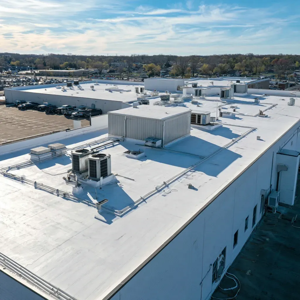 Our Joliet IL commercial reflective roofing team installs heat-reflective TPO, PVC, and elastomeric coatings designed to reduce rooftop temperatures and HVAC loads.