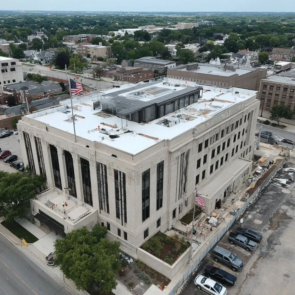 Our Joliet IL commercial sealing team restores older roofing membranes using fiber-reinforced coatings, base flashing sealant, and edge seam barriers.