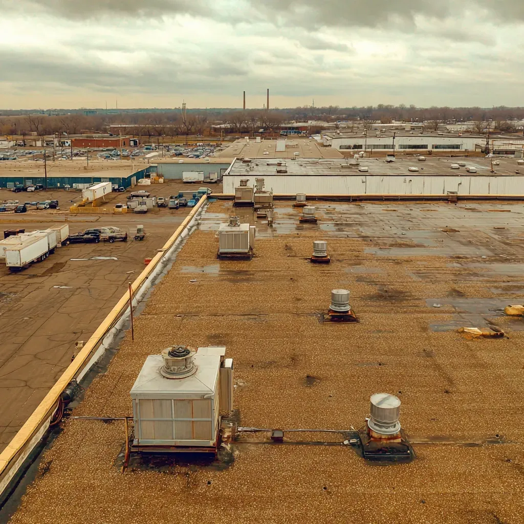 Joliet IL commercial roof maintenance includes storm damage assessments, seam resealing, coating refreshes, and drain flow optimization for water runoff prevention.