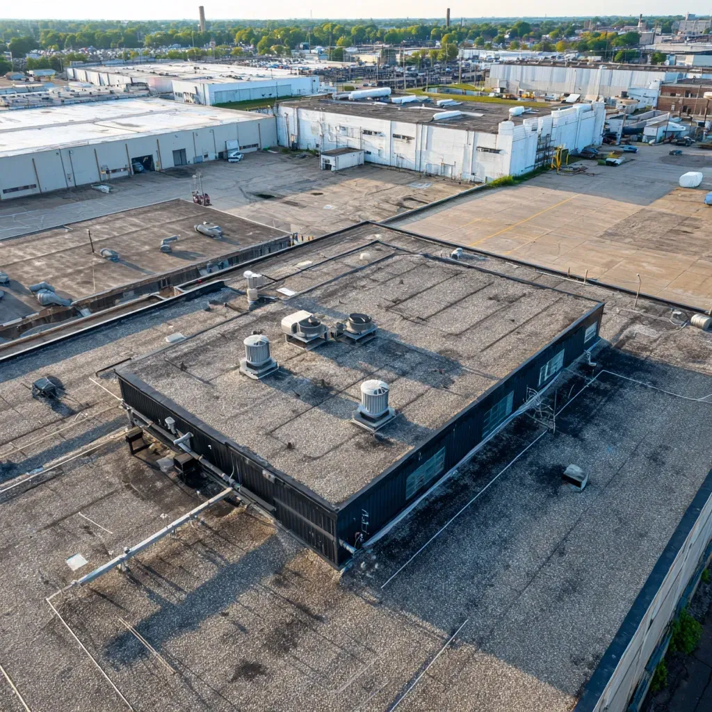 We provide commercial roof repairs in Joliet IL for seam separation, membrane blistering, flashing failure, and internal drainage issues on warehouses and retail buildings.