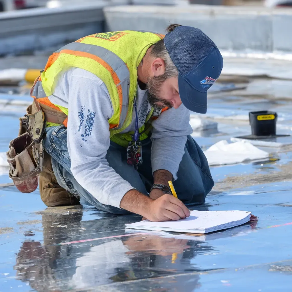 Commercial roof installation Joliet IL includes parapet wall cap flashings, drainage flow planning, and multi-layer waterproofing over concrete decks.