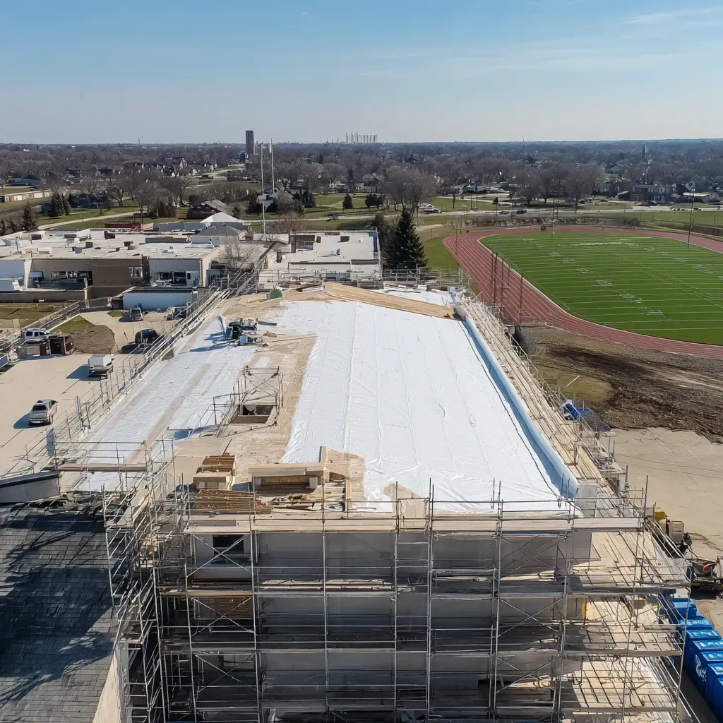 Joliet IL flat roof experts offer tapered polyiso insulation, walk pad systems, low-slope drainage correction, and scupper and drain flashing for long-lasting flat roof systems.