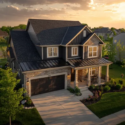 Joliet Illinois roofing company installs ice and water shield, roof turbine vents, valley metal flashing, drip edge trim, and aluminum gutter guards.