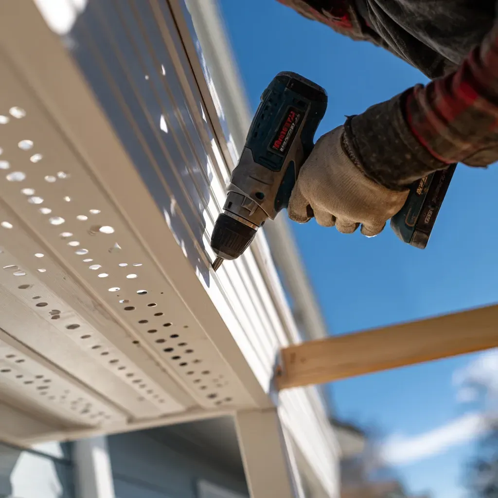 Joliet IL exterior roof maintenance includes gutter leak repair, seamless gutter system upgrades, soffit air intake cleaning, and full fascia edge refinishing.