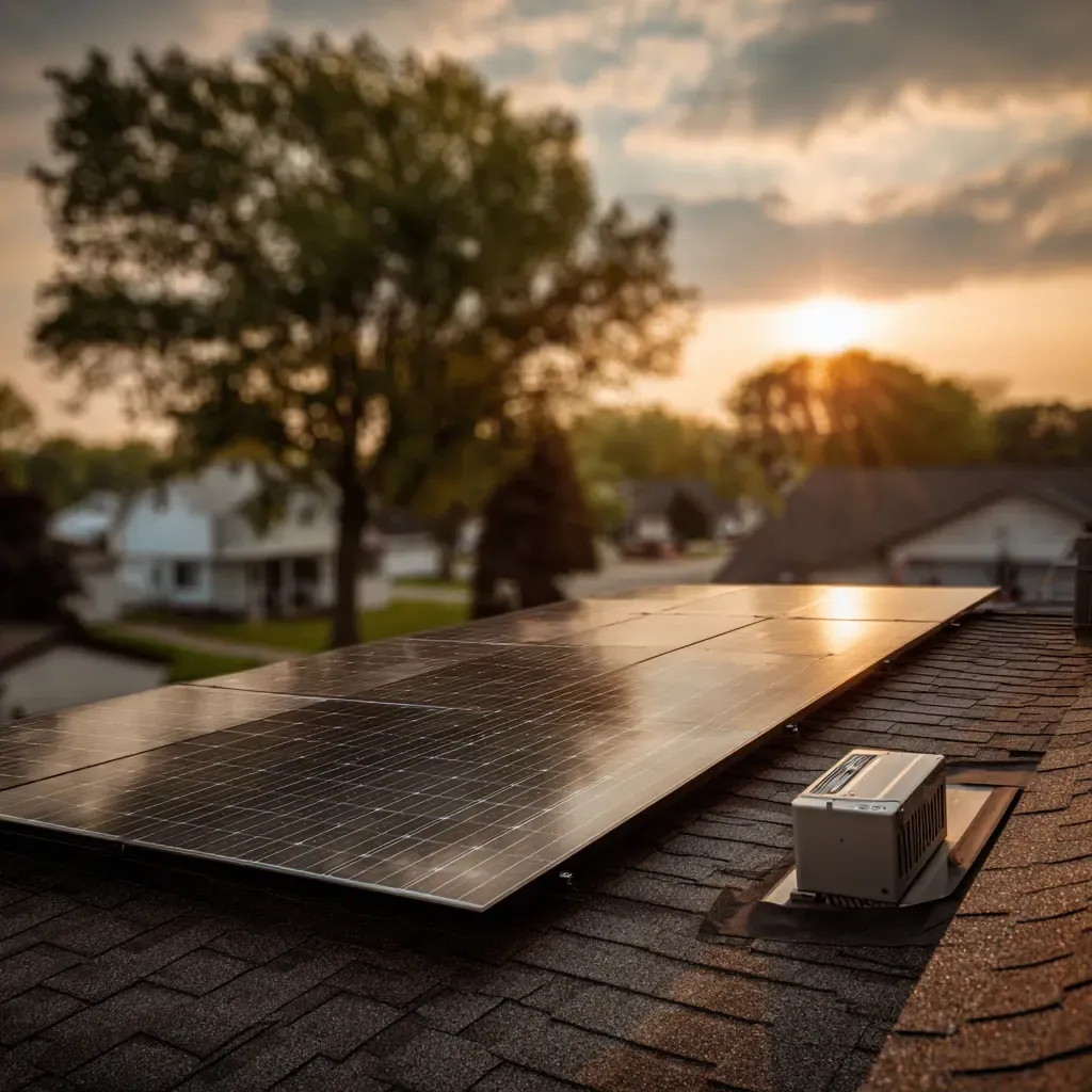 Joliet IL solar roofing contractors install flush-mount solar shingles, low-profile solar systems, power optimizers, and roof-to-battery DC connectivity.