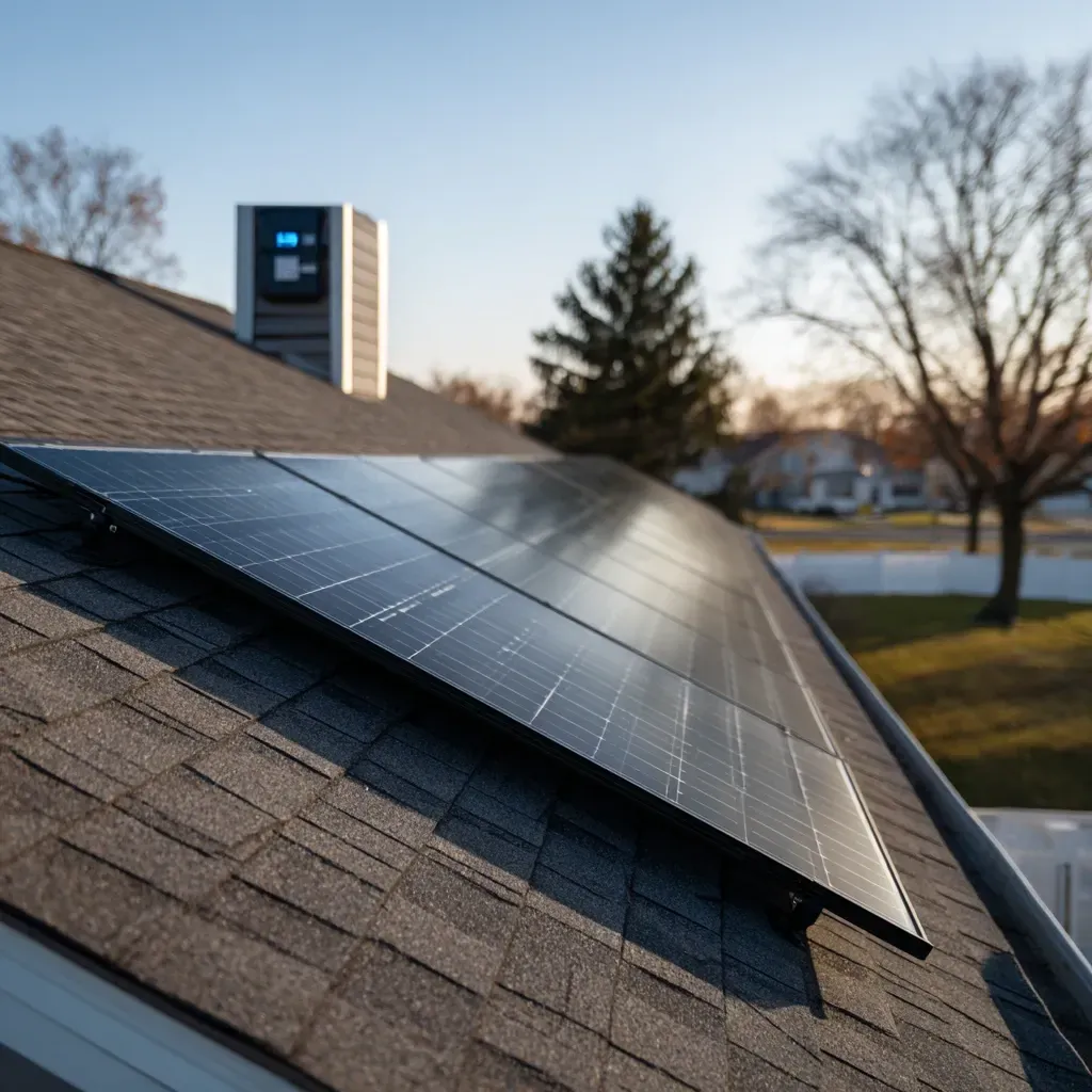 Solar roofing in Joliet IL includes photovoltaic shingle systems, inverter-ready roof installs, ridge cap cable concealment, and full solar panel flashing and weatherproofing.