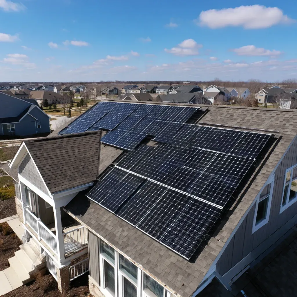 Solar roofing Joliet IL contractors install integrated photovoltaic shingle roofs, solar panel-ready composite shingles, and complete solar roof systems with energy-efficient underlayment.