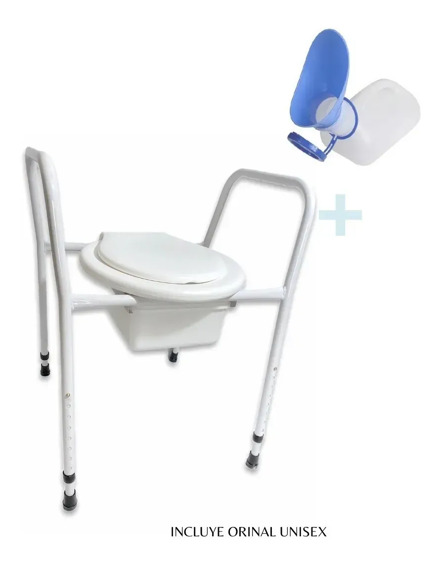 Un inodoro blanco con una silla adjunta.