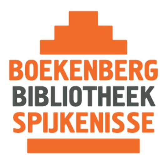 Orange and gray Boekenberg Bibliotheek Spijkenisse library logo with tiered shape.