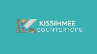 Logo for Kissimmee Countertops, with text on teal background. 