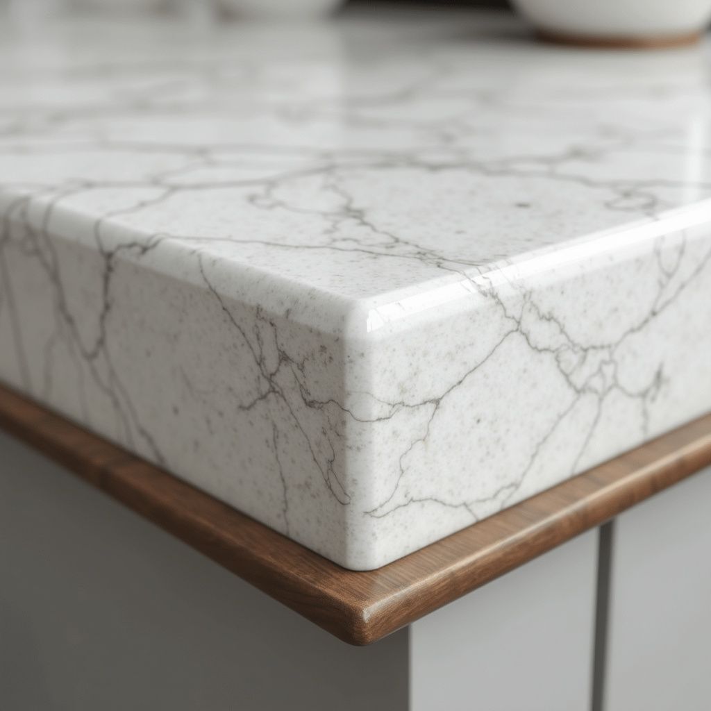 Close-up view of granite countertop edge design