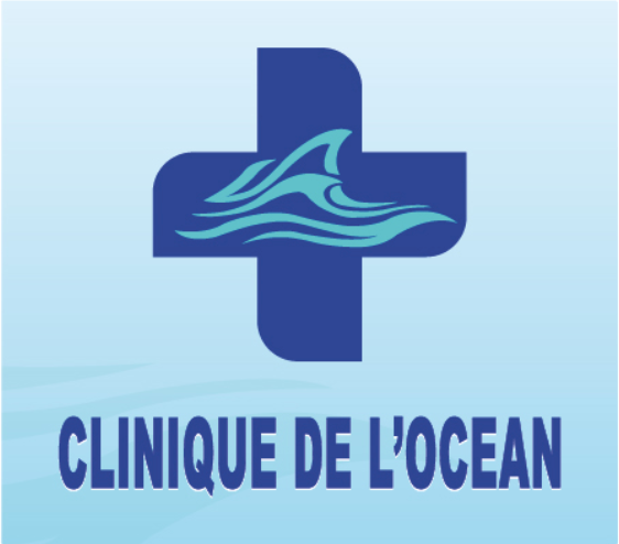 Un logo pour la clinique de l'océan avec une croix bleue