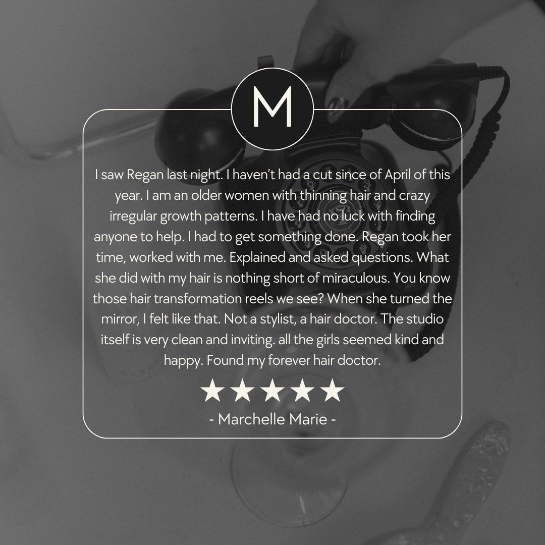 Review of a hair stylist by Marchalia Maria. Includes a photo of a sink and a text box with the review.
