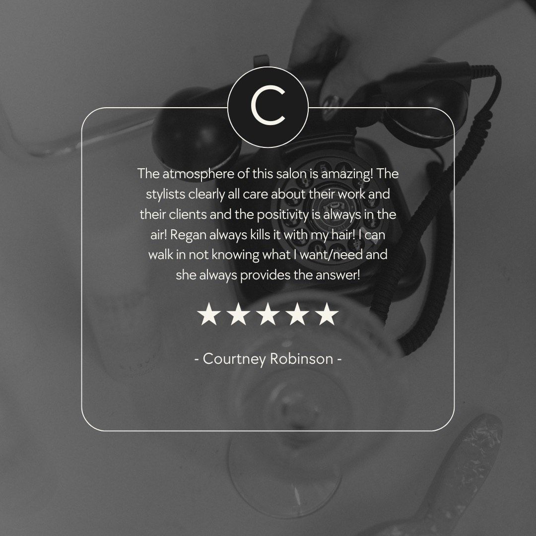 Review with a quote and a 5-star rating, with an antique phone in the background.