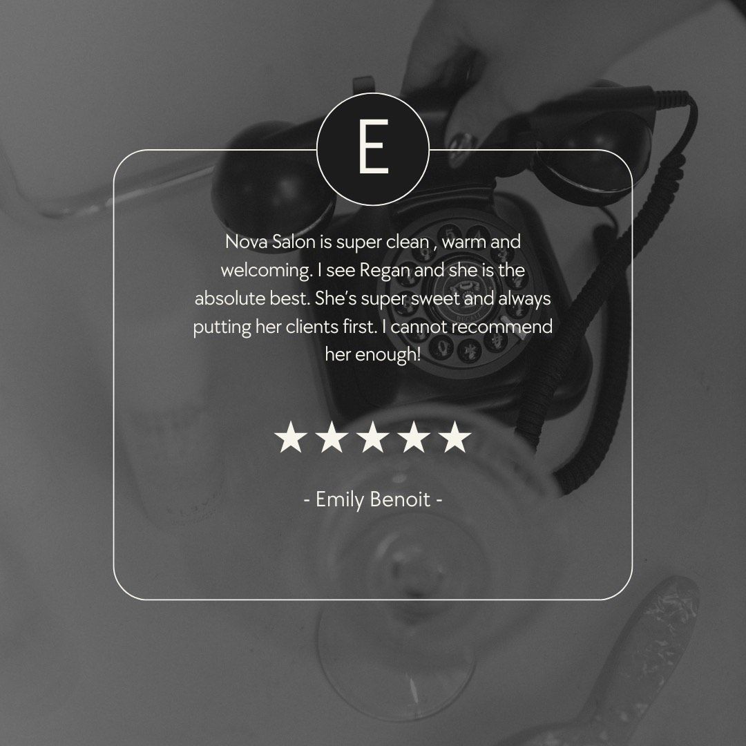 Review of Nova Soon. Text over a blurry image of a telephone: 