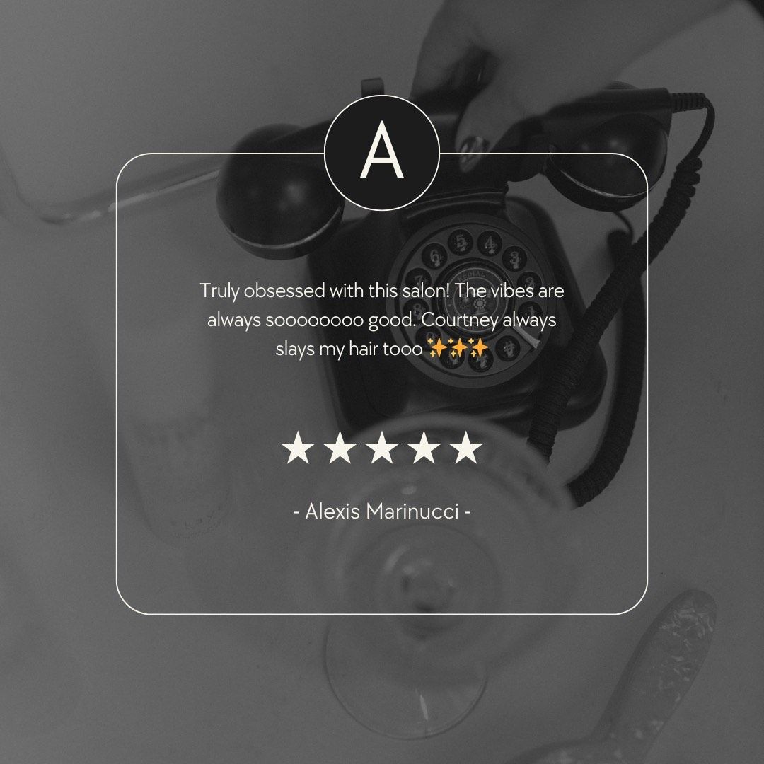 Review of a product: black rotary phone with a 5-star rating and quote.