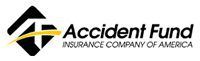 Logo for Accident Fund Insurance Company of America, featuring a black diamond icon with a yellow swoosh.