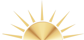 A gold-colored, stylized semi-circle sun icon with radiating beams on a white background.