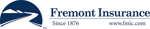 Fremont Insurance logo: a dark blue semicircle with a road graphic and the company name, established 1876, with website.
