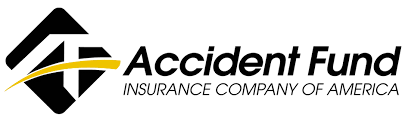 The Accident Fund Insurance Company of America logo featuring a black diamond-shaped icon with a yellow swoosh.