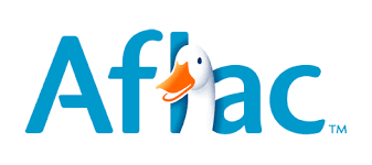 The Aflac logo featuring the brand name in blue text, with a white and orange duck replacing the letter 'l'.