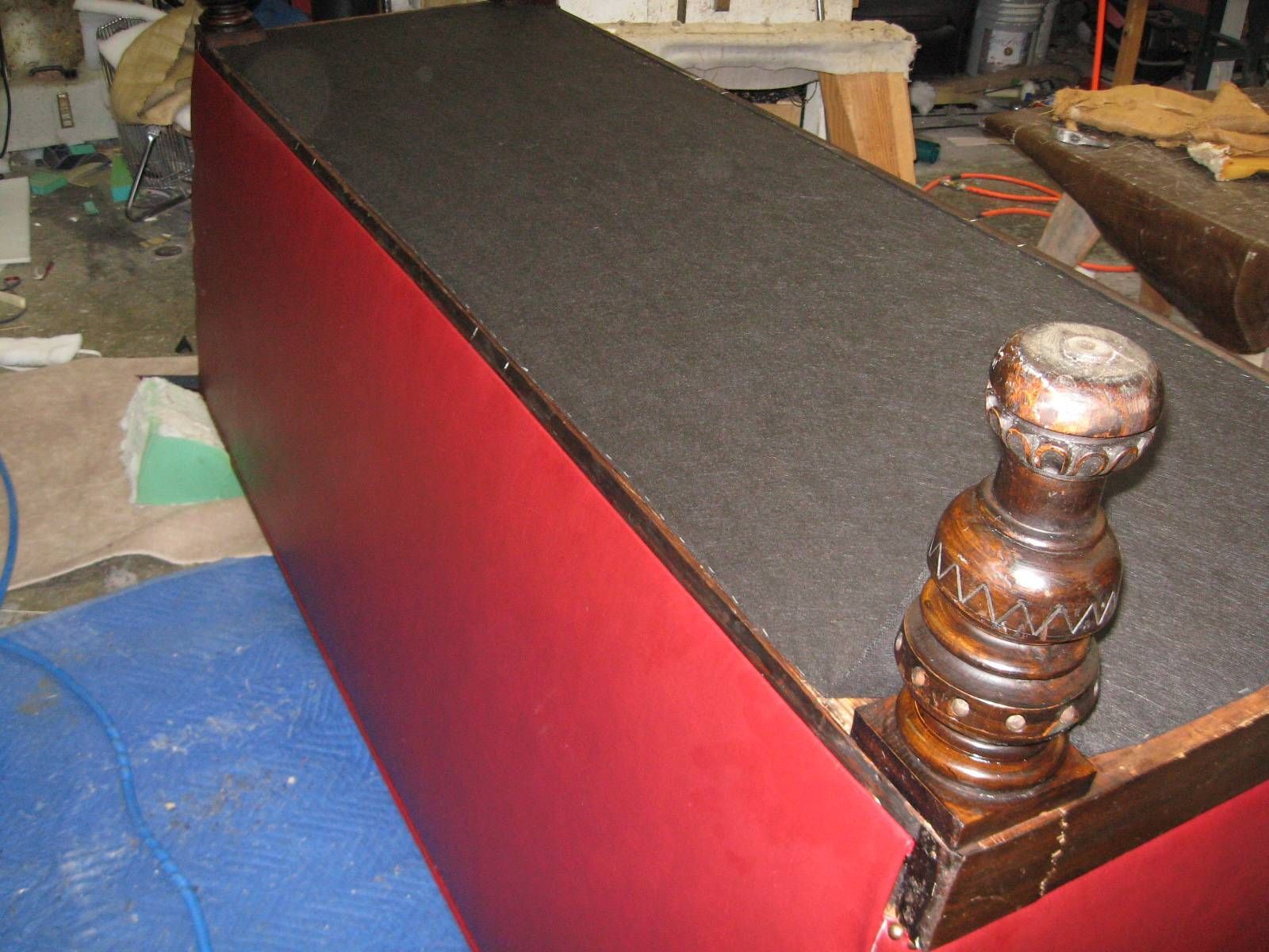 Red Table with a Wooden Post on Top — San Jose, CA — Upholstery Specialists