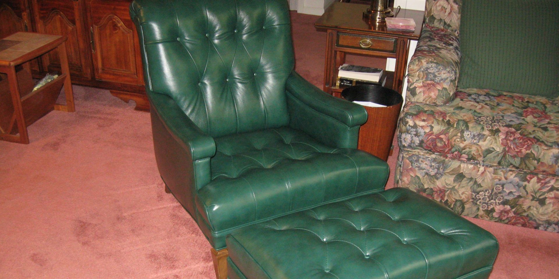 Green Leather Chair and Ottoman — San Jose, CA — Upholstery Specialists