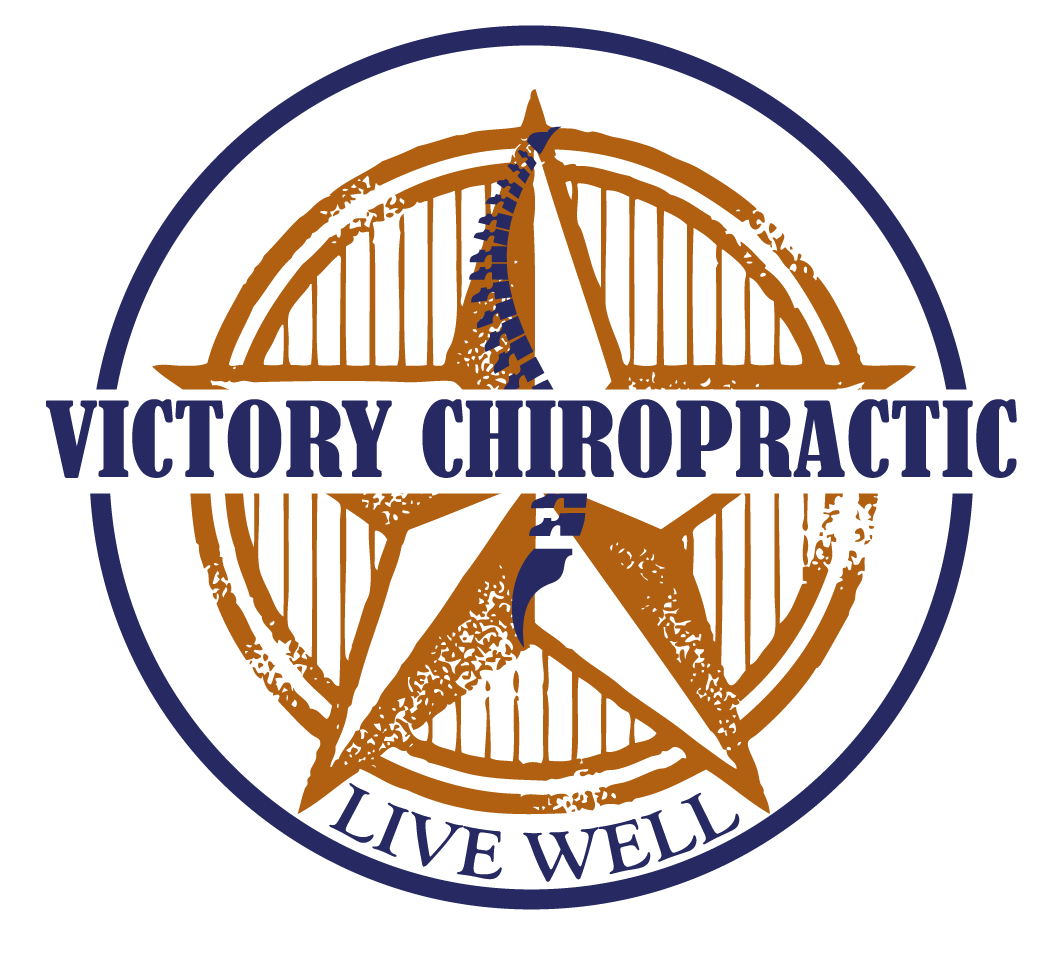 A logo for victory chiropractic that says live well