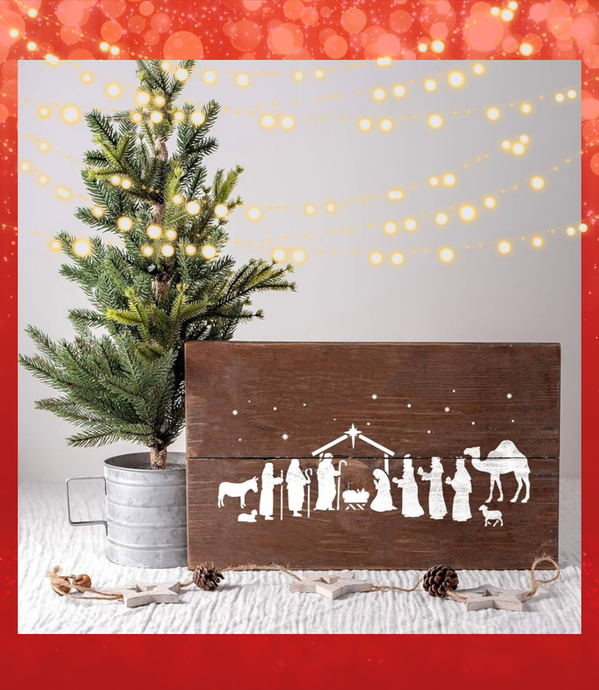 Christmas in the stable rustic board art